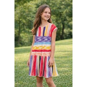 Missoni Kids Colorful Rainbow Stripe Smocked Tiered Dress Girls Sz 12-13 Italy